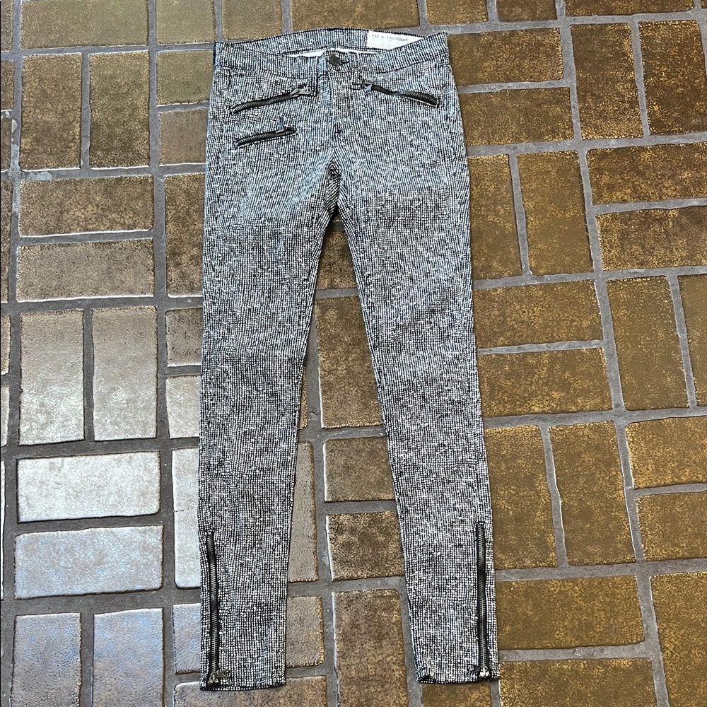 Rag & Bone Linton Black & White Printed Skinny Moto Jean